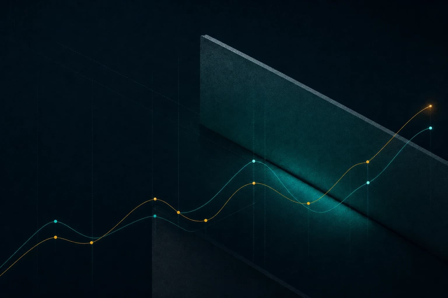 Abstract teal and amber plotted lines representing measurable operating signals